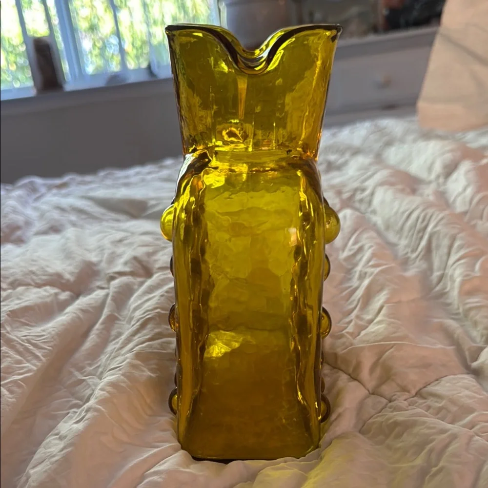 Vintage Blenko Amber Hobnail Bubble Glass Double Spout Water Pitcher - Picture 5 of 6